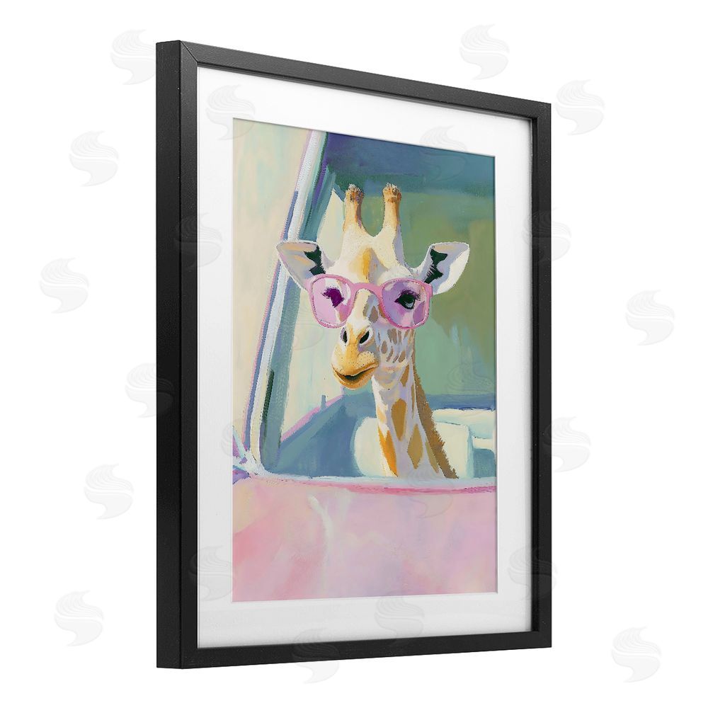 The Prints Vibe Giraffe Car Ride Black Framed Print Under Glass Wall Art