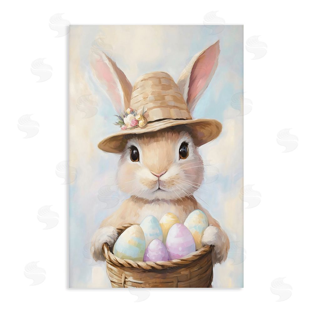 The Prints Vibe Bunny with Easter Egg Basket Stretched Canvas Wall Art Print