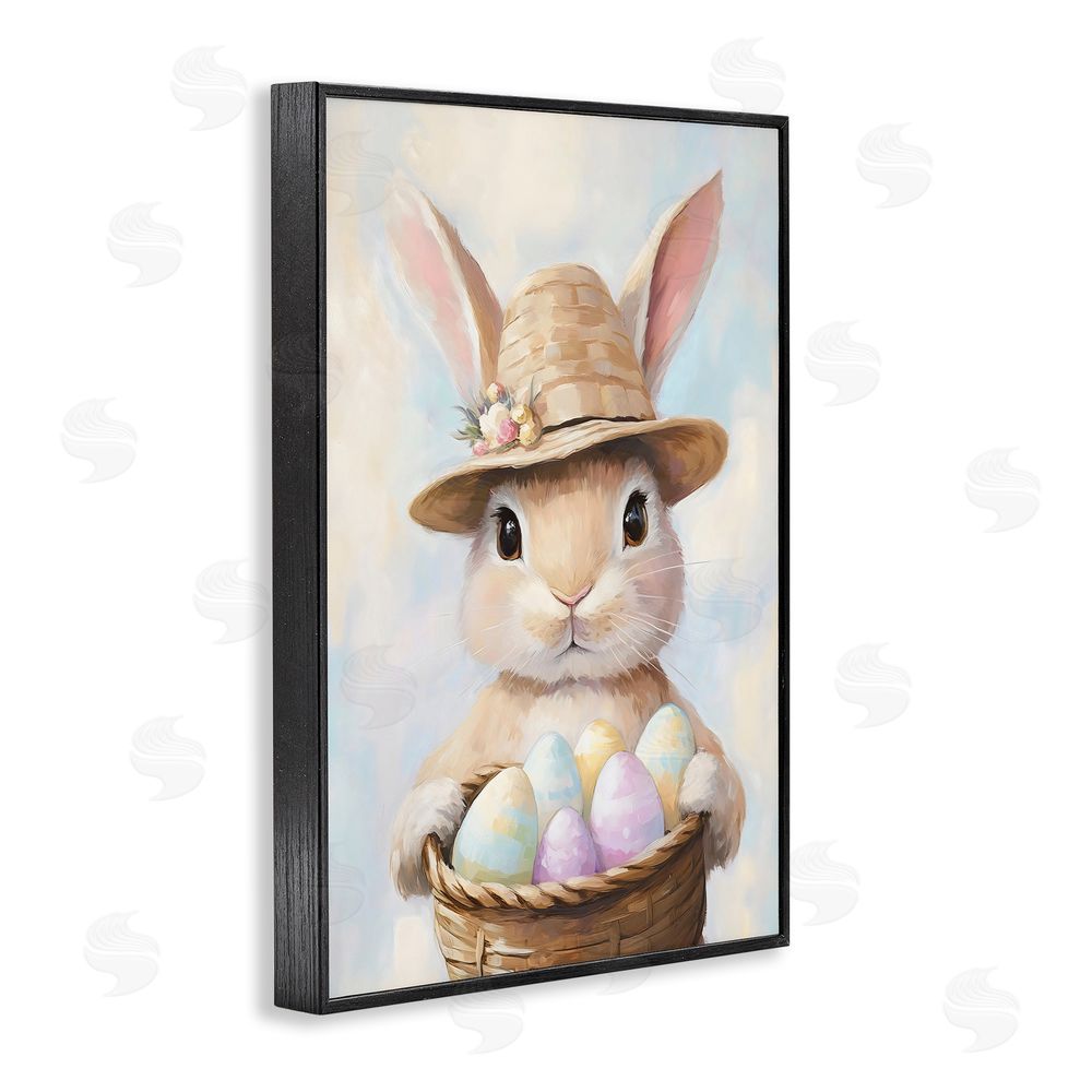 The Prints Vibe Bunny with Easter Egg Basket Black Framed Giclee Wall Art Print