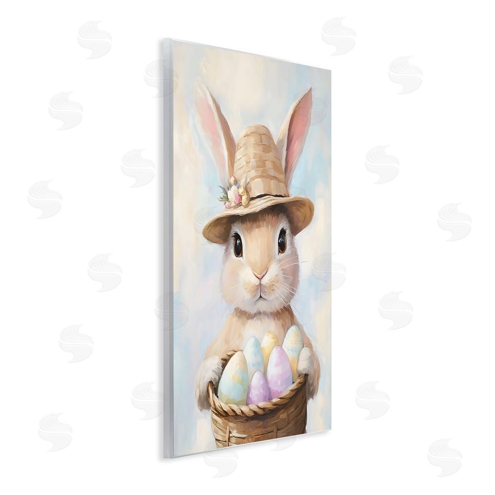 The Prints Vibe Bunny with Easter Egg Basket Wall Plaque Art Print with White Foil Wrap