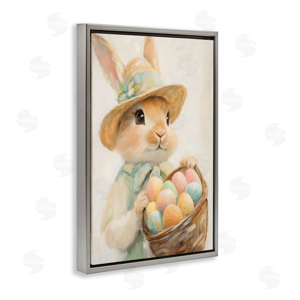 The Prints Vibe Easter Egg Basket Rabbit Gray Floating Frame Canvas Wall Art Print