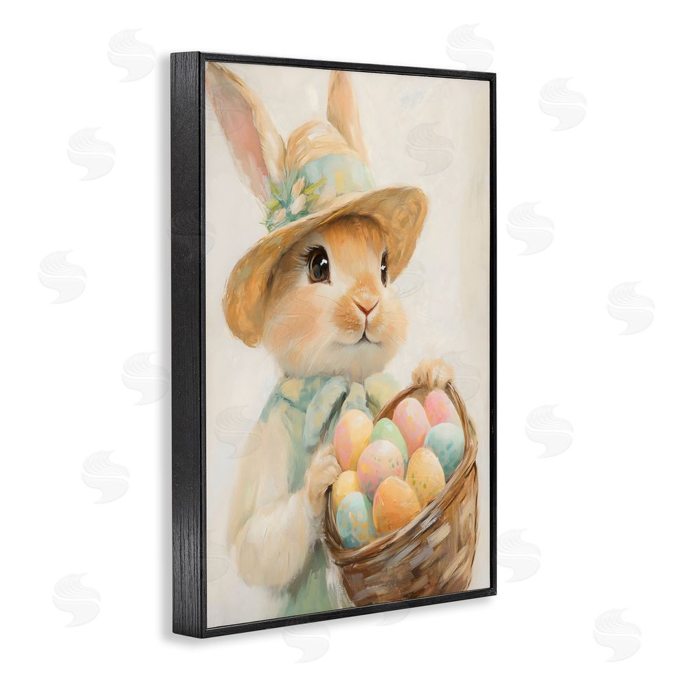 The Prints Vibe Easter Egg Basket Rabbit Black Framed Giclee Wall Art Print