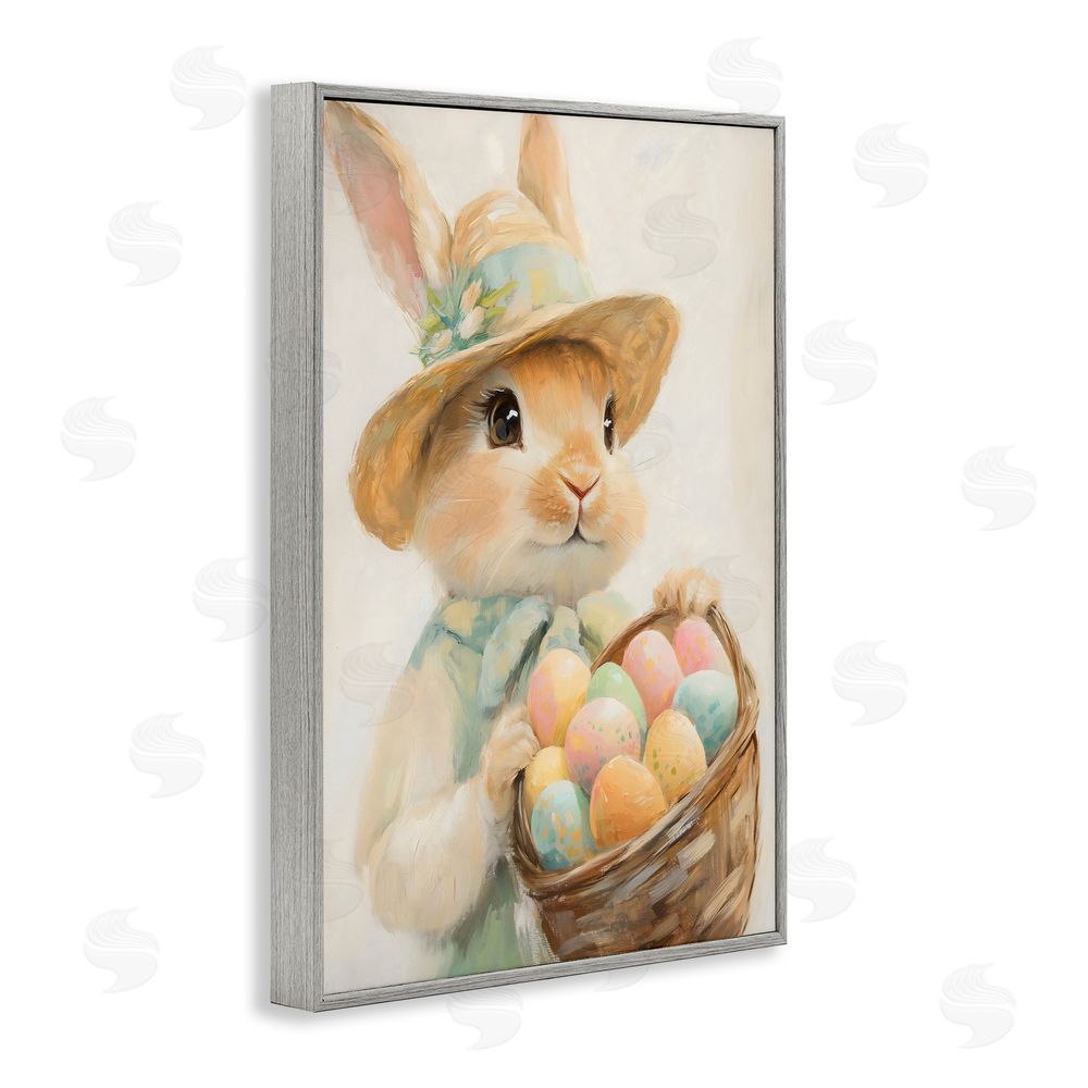 The Prints Vibe Easter Egg Basket Rabbit Gray Framed Giclee Wall Art Print