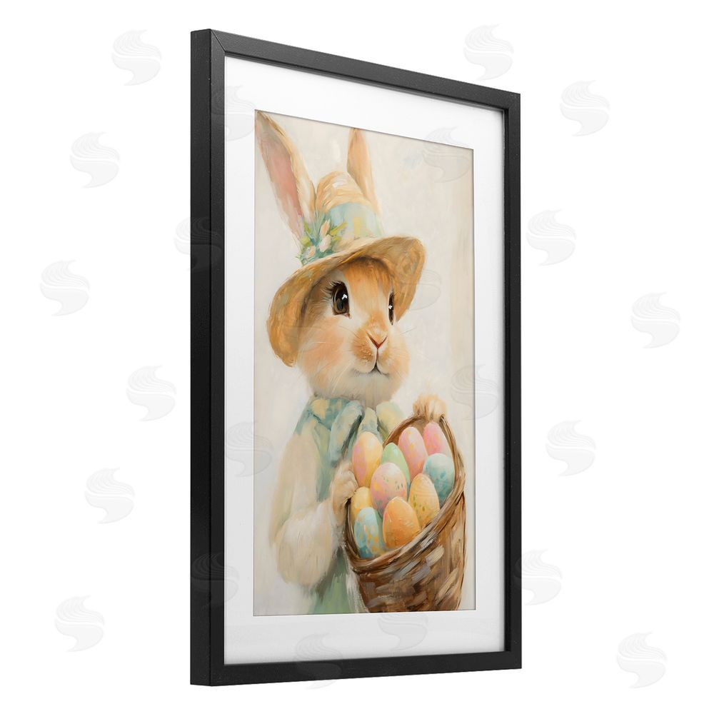 The Prints Vibe Easter Egg Basket Rabbit Black Framed Print Under Glass Wall Art