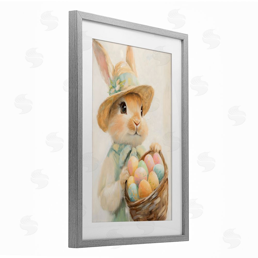 The Prints Vibe Easter Egg Basket Rabbit Gray Framed Print Under Glass Wall Art