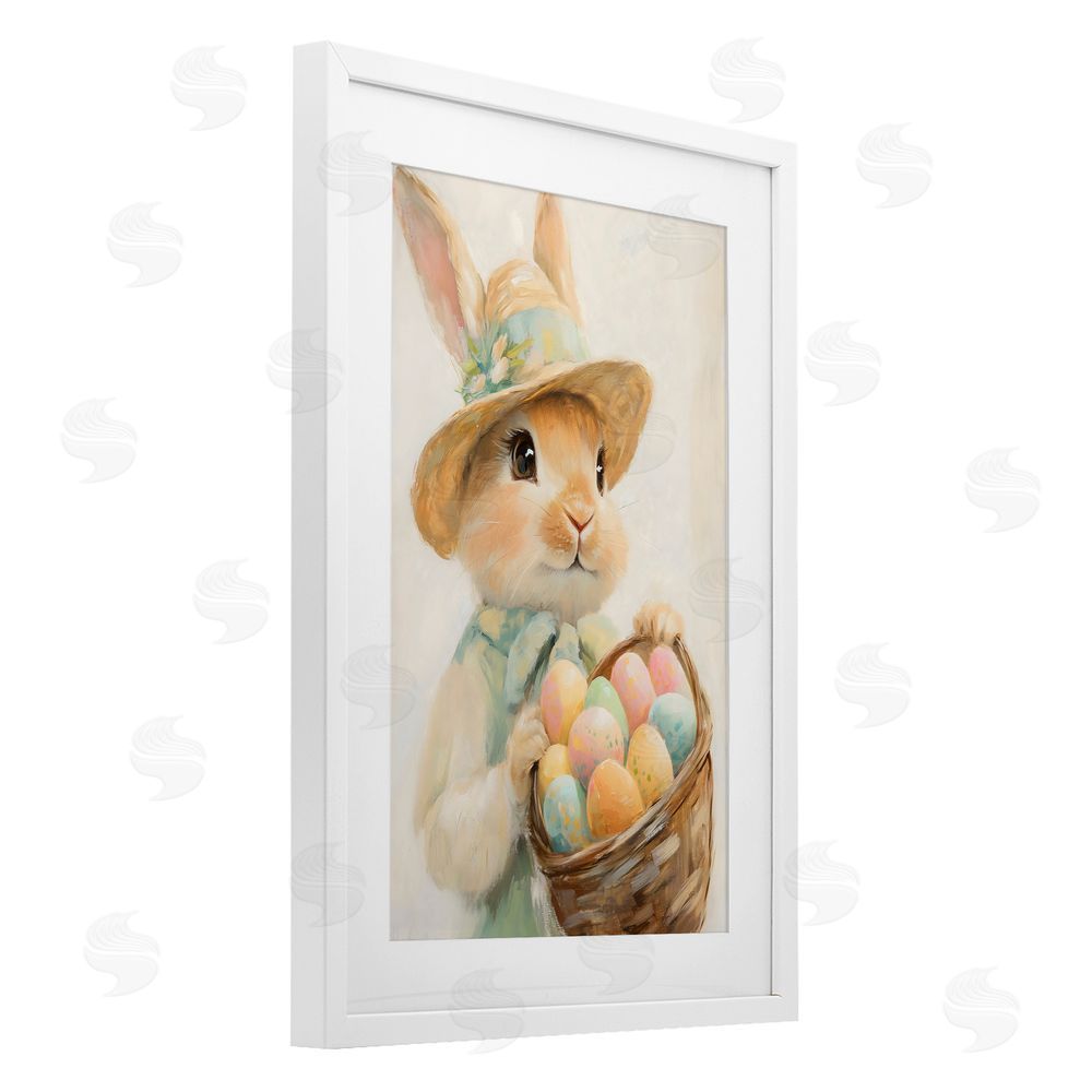 The Prints Vibe Easter Egg Basket Rabbit White Framed Print Under Glass Wall Art
