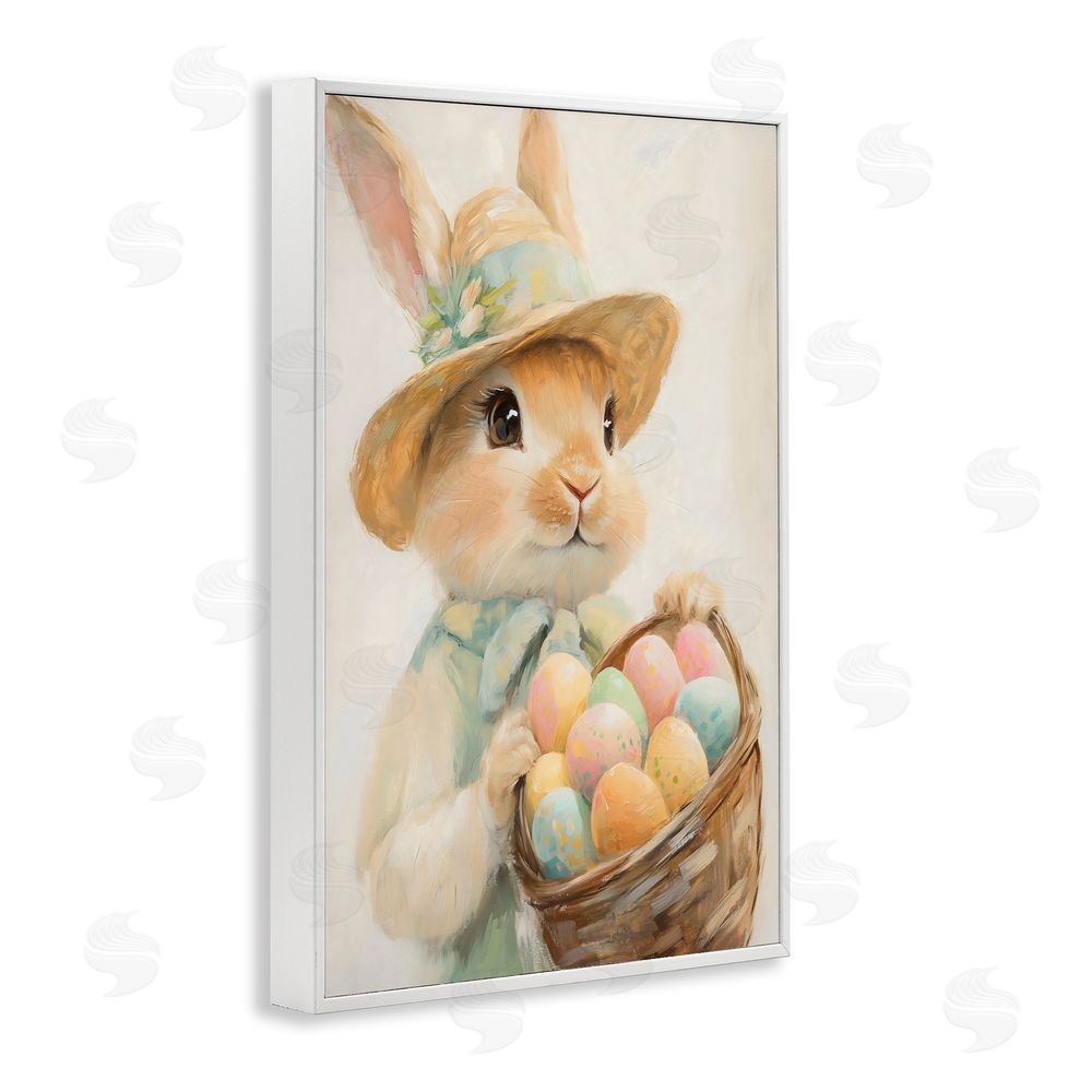 The Prints Vibe Easter Egg Basket Rabbit White Framed Giclee Wall Art Print
