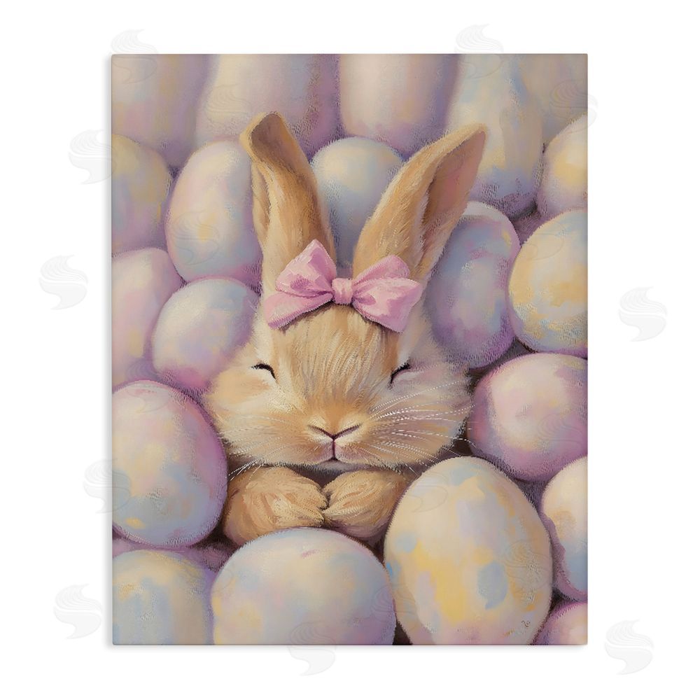 The Prints Vibe Easter Bunny Nestled in Eggs Stretched Canvas Wall Art