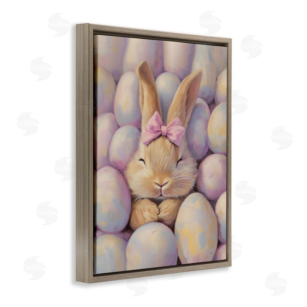 The Prints Vibe Easter Bunny Nestled in Eggs Brown Floating Frame Canvas Wall Art Print