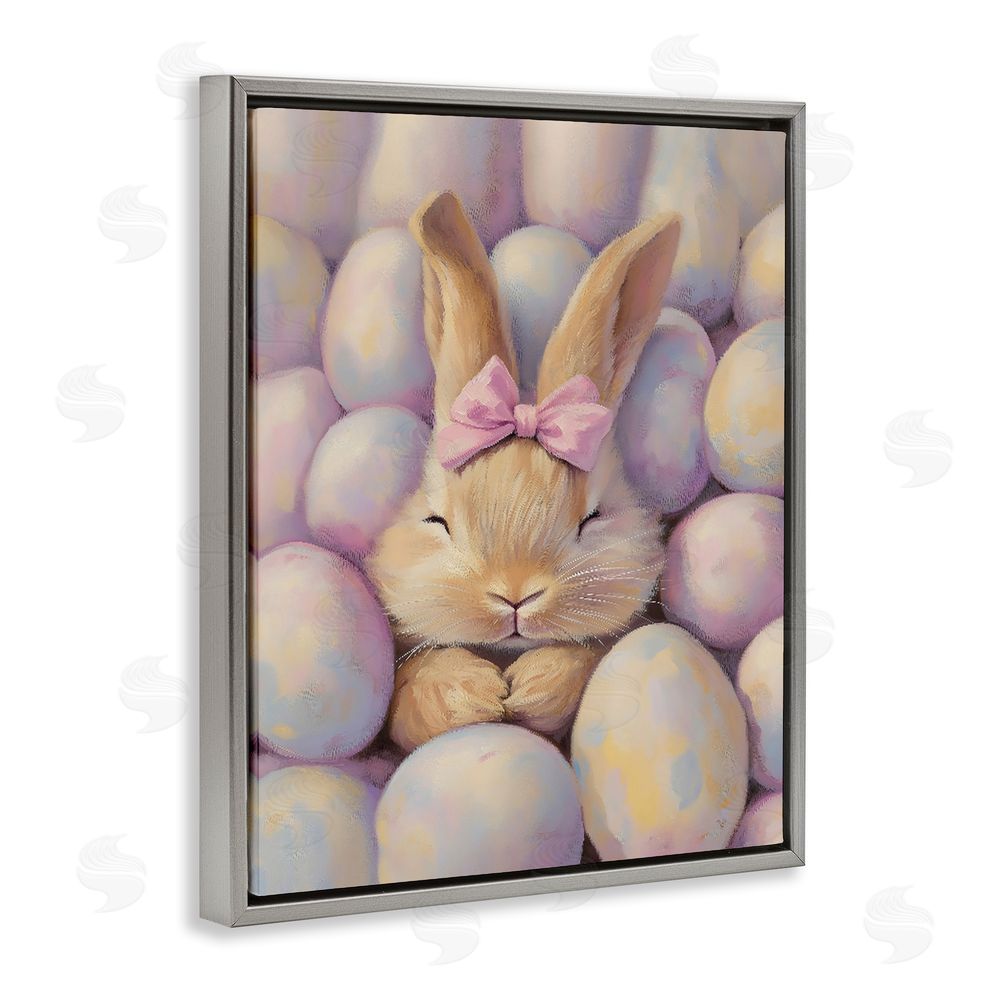 The Prints Vibe Easter Bunny Nestled in Eggs Gray Floating Frame Canvas Wall Art Print