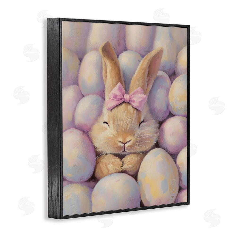 The Prints Vibe Easter Bunny Nestled in Eggs Black Framed Giclee Wall Art Print
