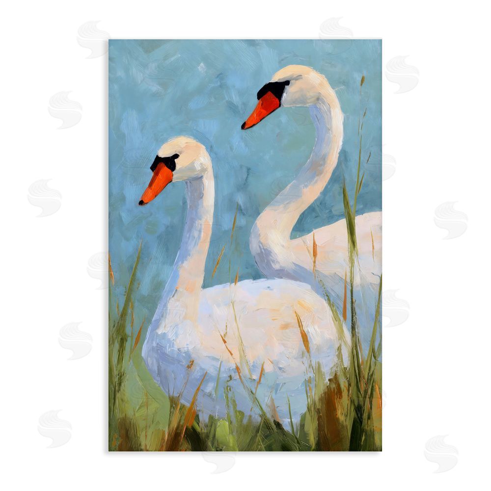 Petal Prints Design Long Necks Swan Pear Stretched Canvas Wall Art