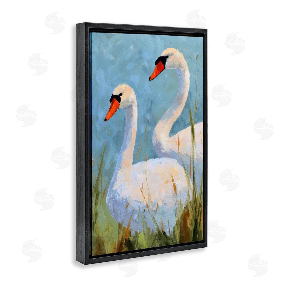 Petal Prints Design Long Necks Swan Pear Black Floating Framed Canvas Wall Art