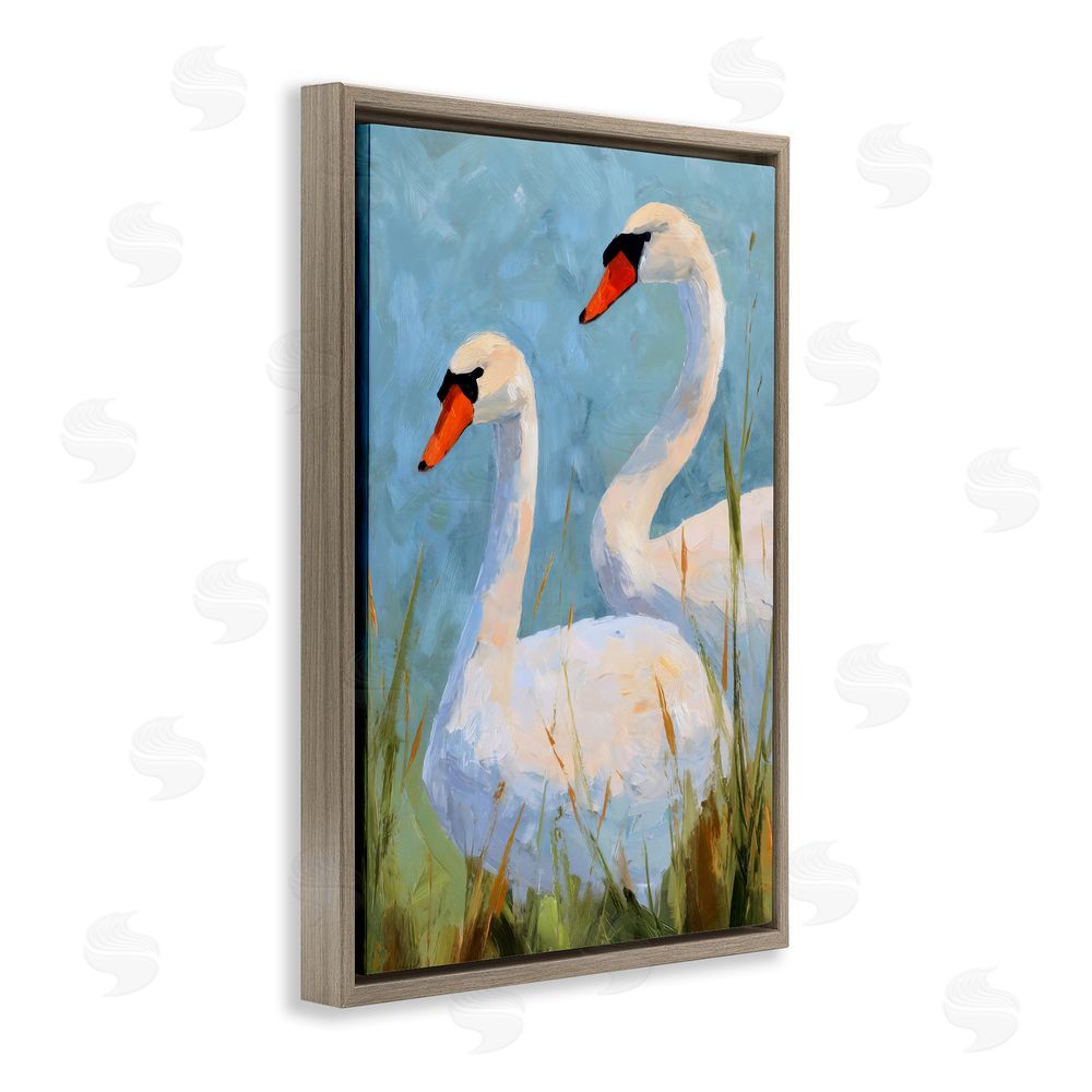 Petal Prints Design Long Necks Swan Pear Brown Floating Framed Canvas Wall Art