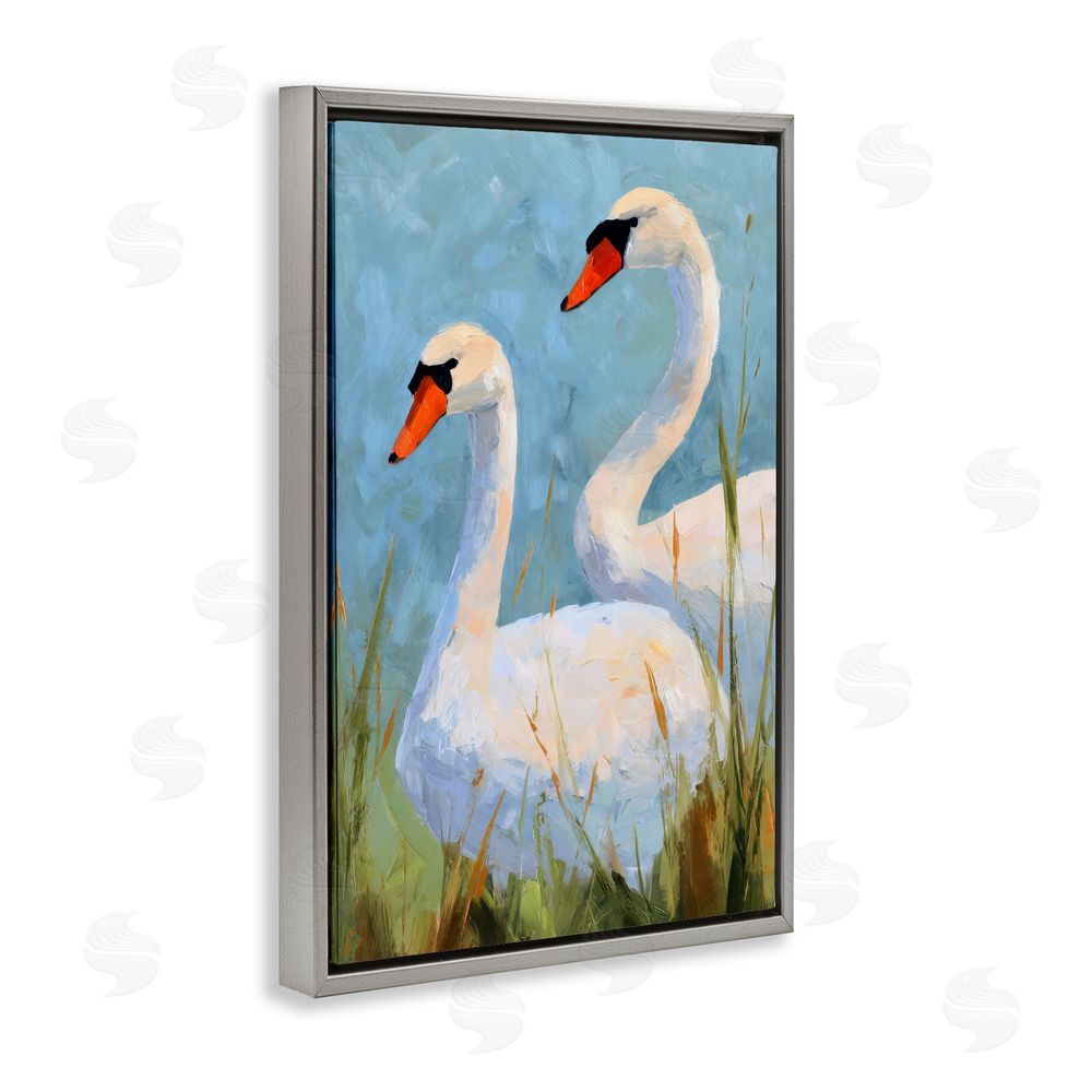 Petal Prints Design Long Necks Swan Pear Gray Floating Framed Canvas Wall Art