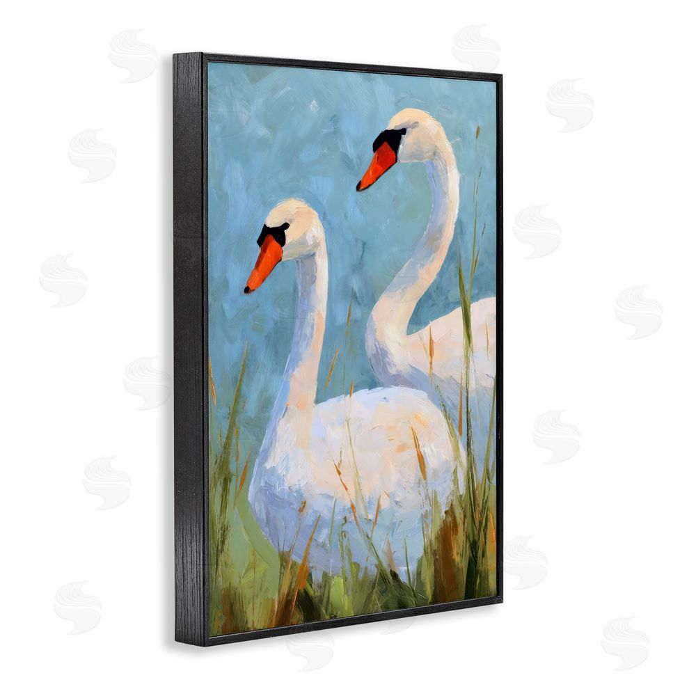 Petal Prints Design Long Necks Swan Pear Black Framed Giclee Wall Art