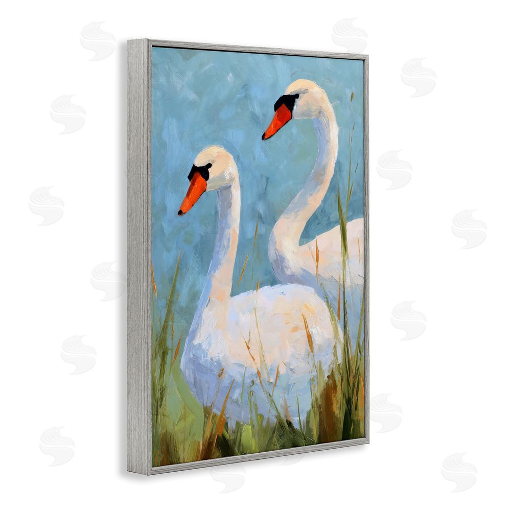 Petal Prints Design Long Necks Swan Pear Gray Framed Giclee Wall Art