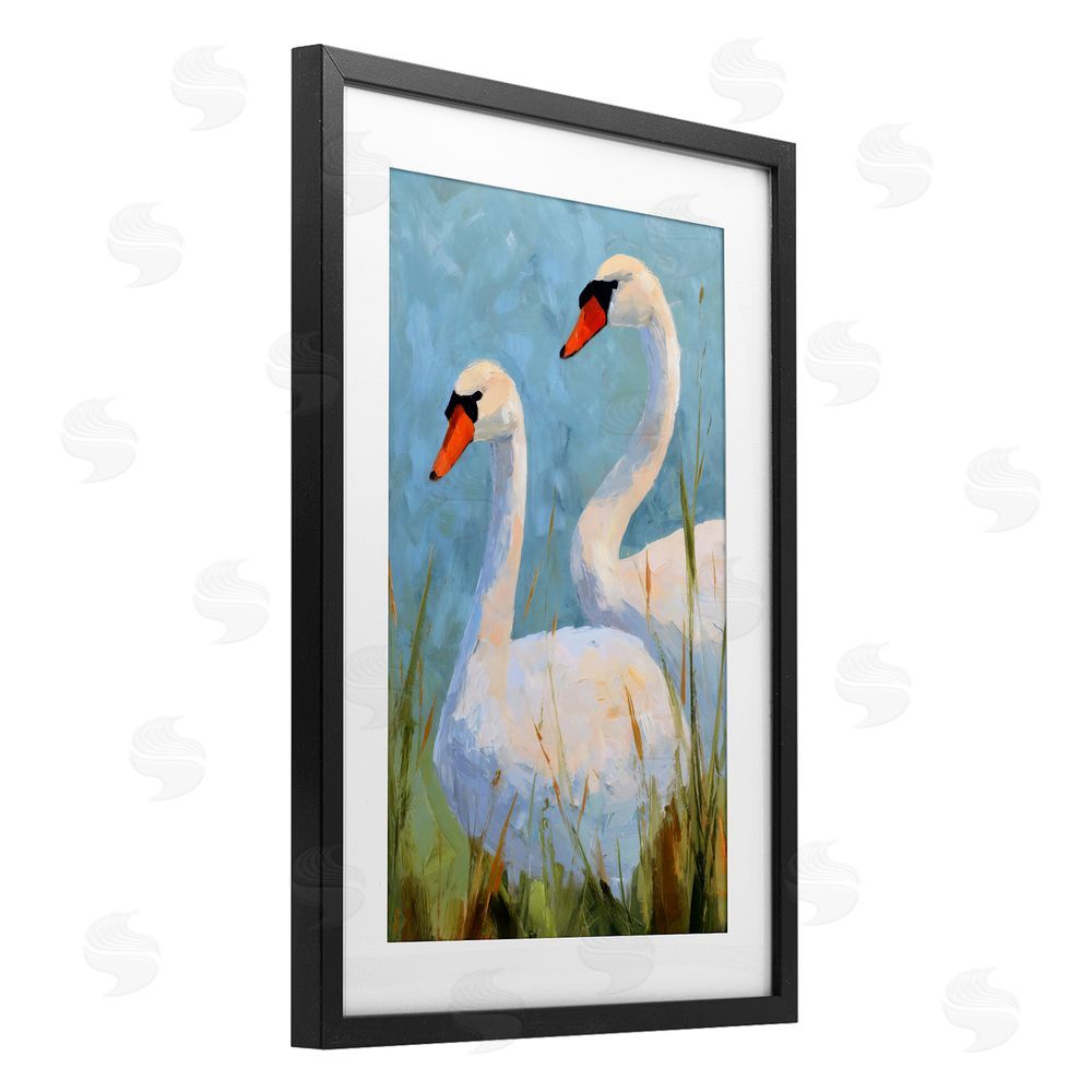 Petal Prints Design Long Necks Swan Pear Black Framed Print Under Glass Wall Art