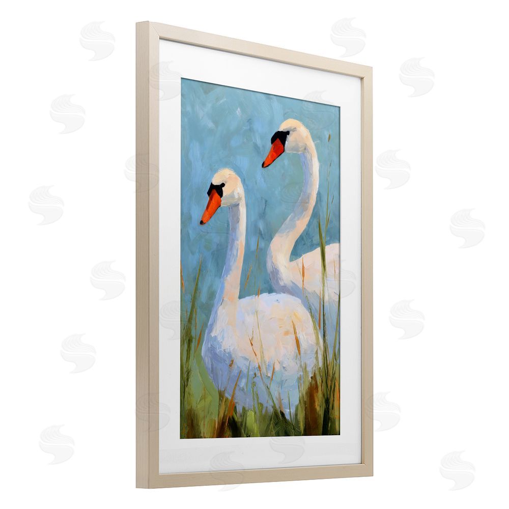 Petal Prints Design Long Necks Swan Pear Brown Framed Print Under Glass Wall Art