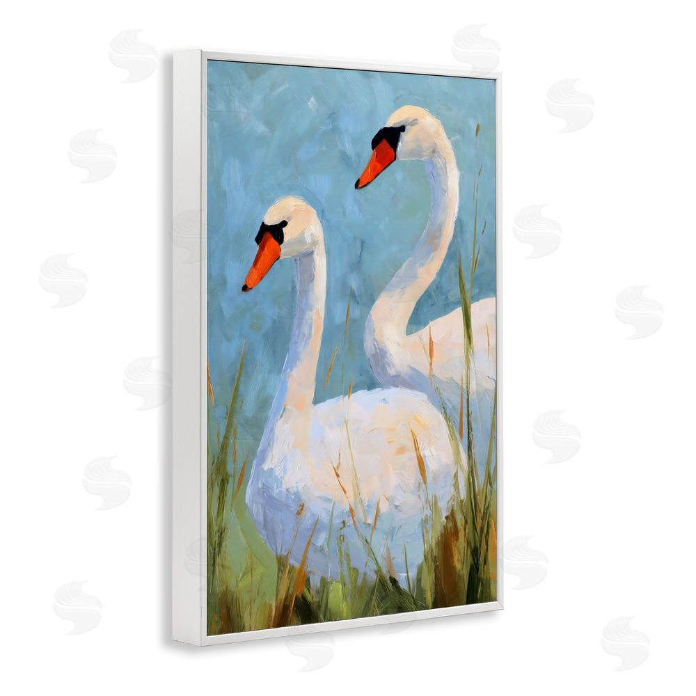 Petal Prints Design Long Necks Swan Pear White Framed Giclee Wall Art