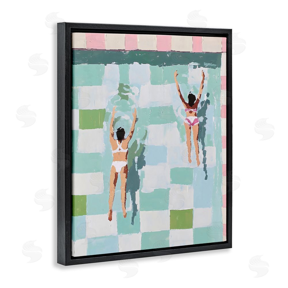 The Prints Vibe Twin Swimmers in Pool Black Floating Framed Canvas Wall Art Print