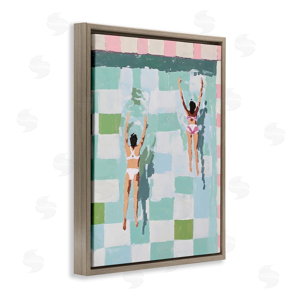 The Prints Vibe Twin Swimmers in Pool Brown Floating Framed Canvas Wall Art Print