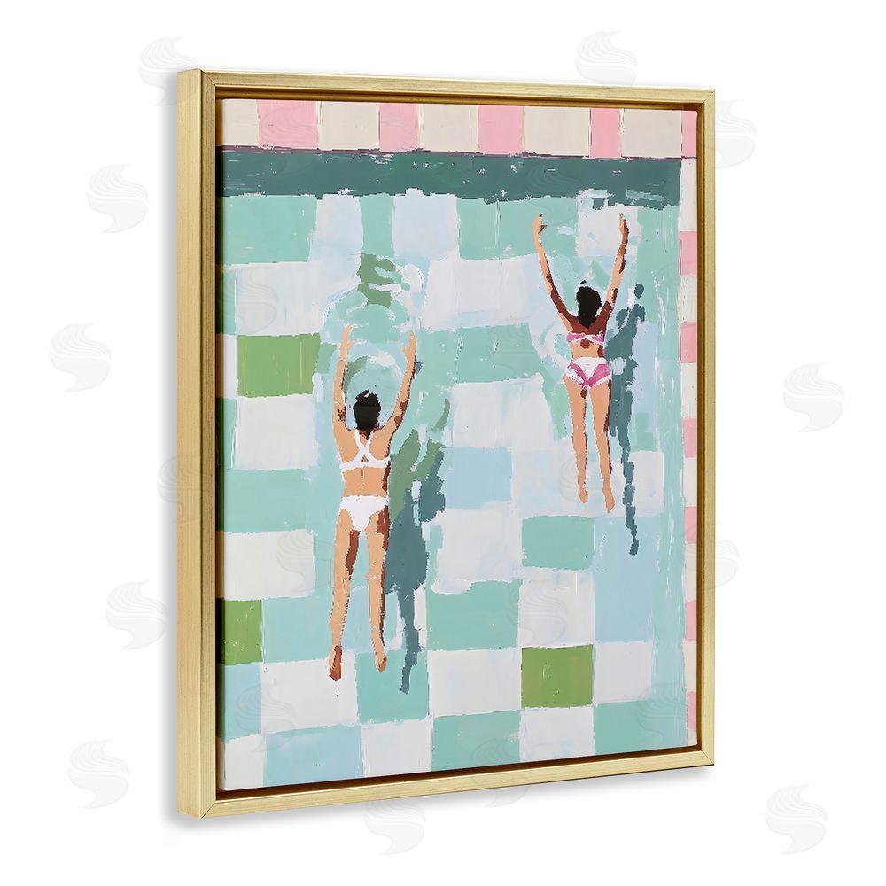 The Prints Vibe Twin Swimmers in Pool Gold Floating Framed Canvas Wall Art Print