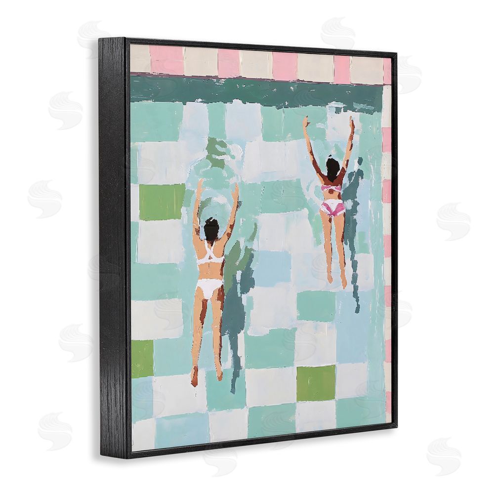 The Prints Vibe Twin Swimmers in Pool Black Framed Giclee Wall Art Print