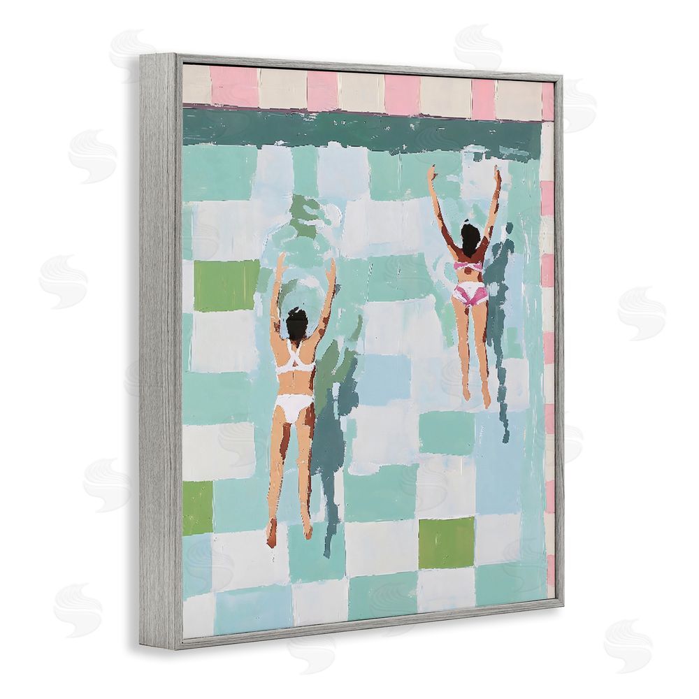 The Prints Vibe Twin Swimmers in Pool Gray Framed Giclee Wall Art Print