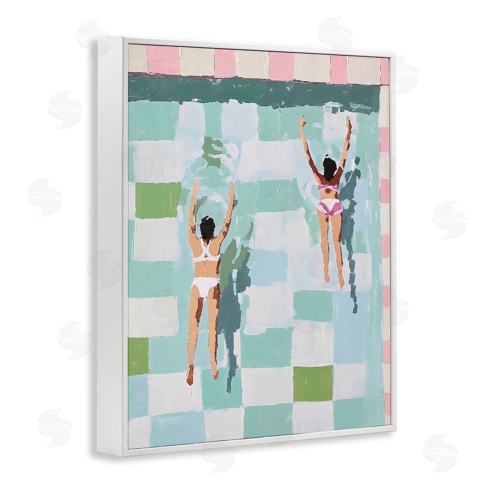 The Prints Vibe Twin Swimmers in Pool White Framed Giclee Wall Art Print