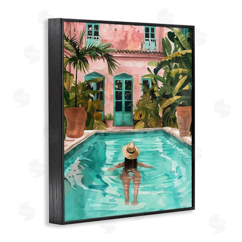 The Prints Vibe Girl Swimming In Pool Black Framed Giclee Wall Art