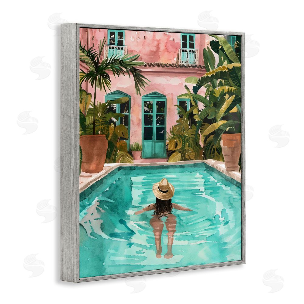 The Prints Vibe Girl Swimming In Pool Gray Framed Giclee Wall Art