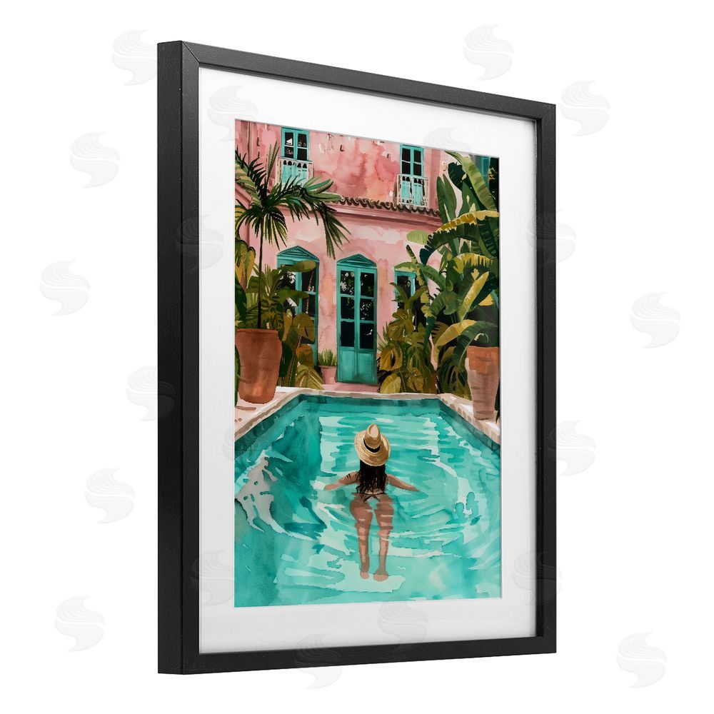 The Prints Vibe Girl Swimming In Pool Black Framed Print Under Glass Wall Art