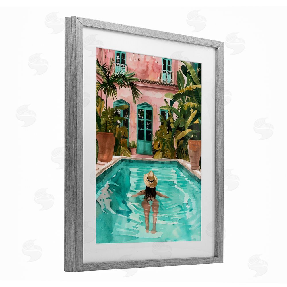The Prints Vibe Girl Swimming In Pool Gray Framed Print Under Glass Wall Art