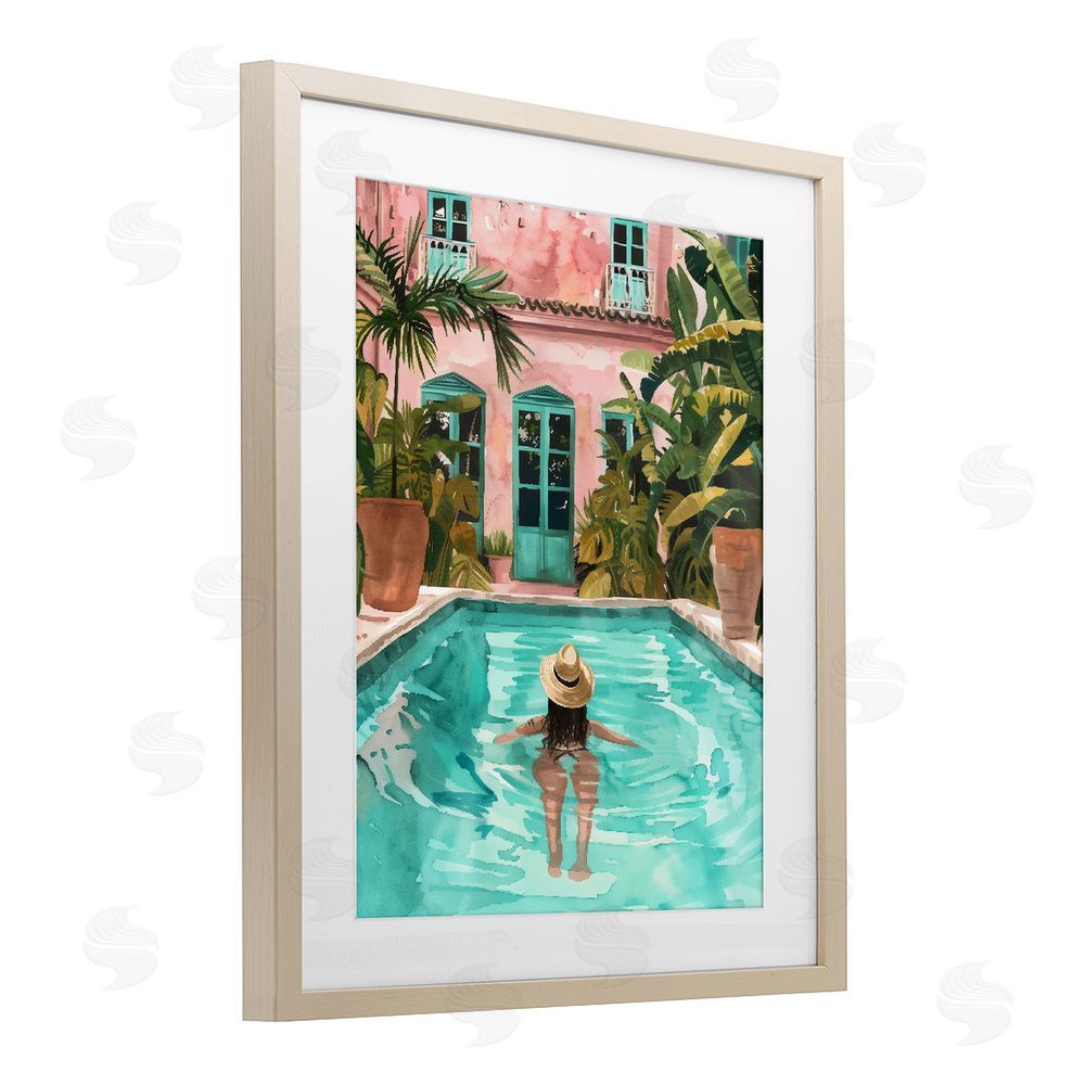 The Prints Vibe Girl Swimming In Pool Brown Framed Print Under Glass Wall Art