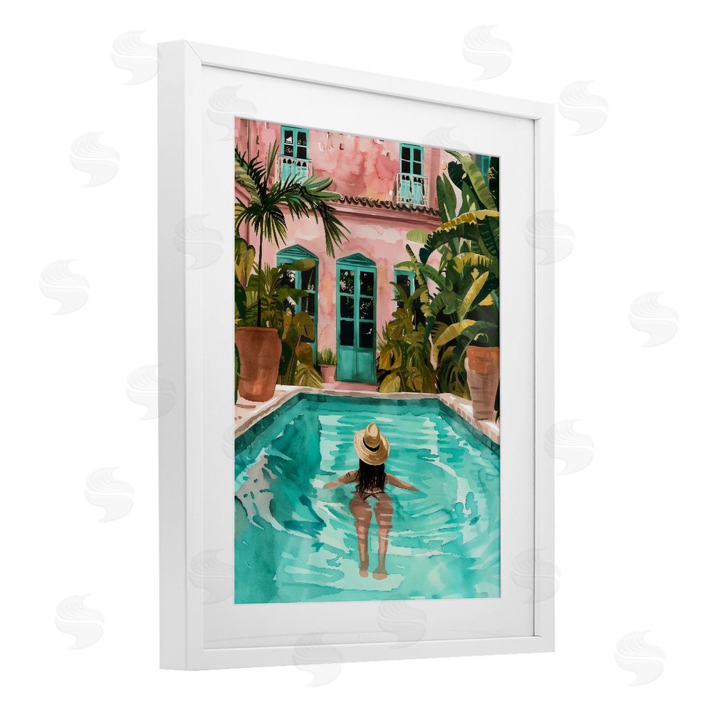 The Prints Vibe Girl Swimming In Pool White Framed Print Under Glass Wall Art