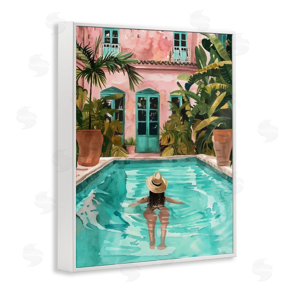 The Prints Vibe Girl Swimming In Pool White Framed Giclee Wall Art