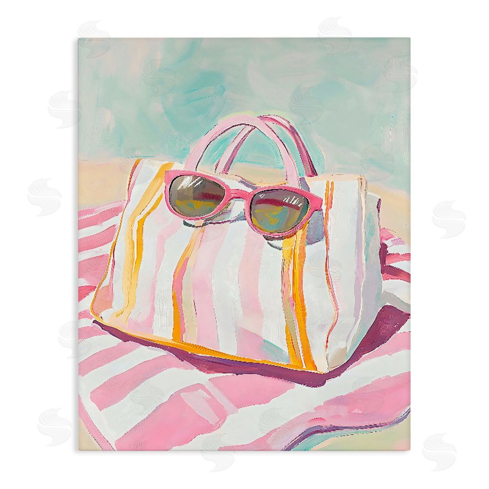 The Prints Vibe Beach Bag & Sunglasses Stretched Canvas Wall Art Print
