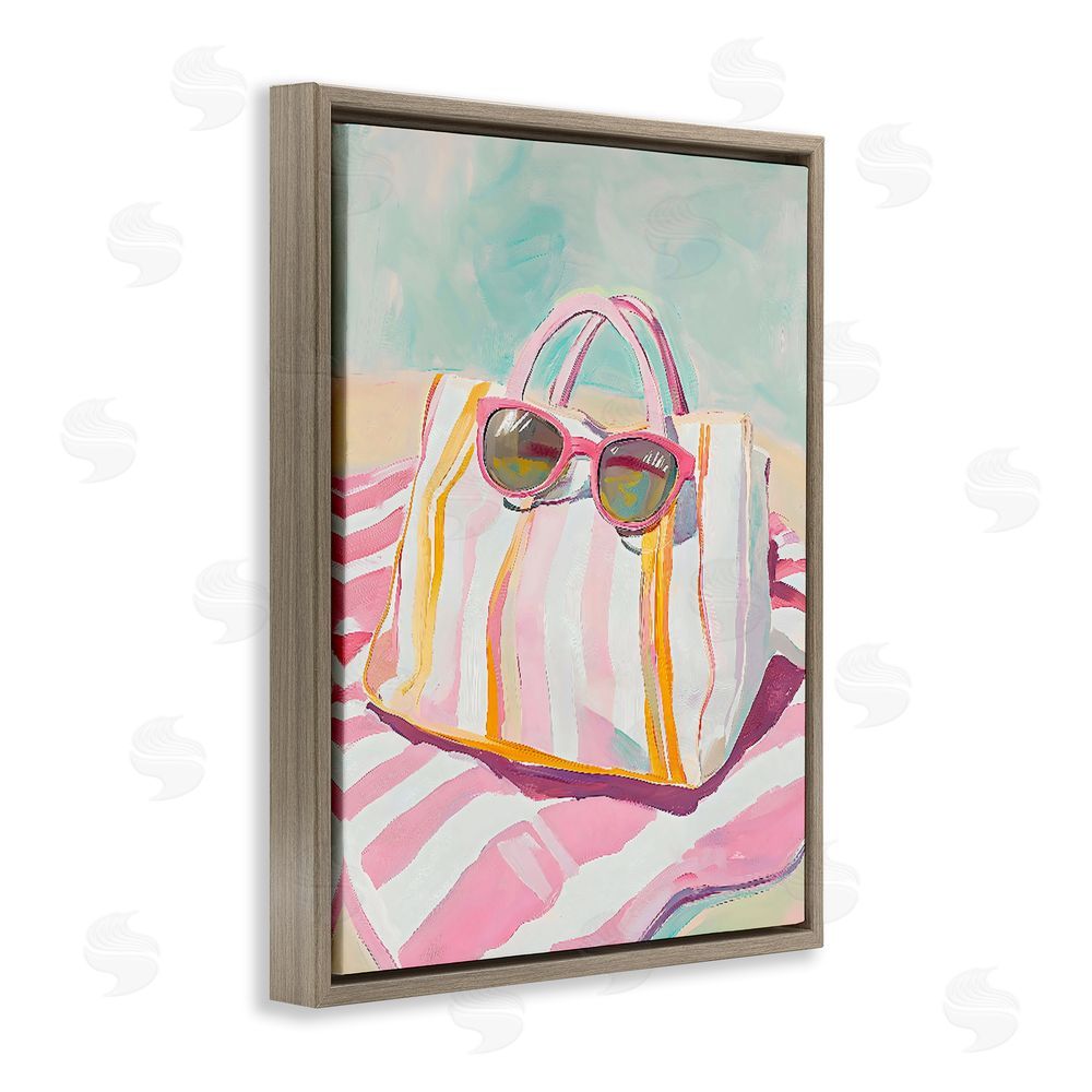 The Prints Vibe Beach Bag & Sunglasses Brown Floating Frame Stretched Canvas Wall Art Print