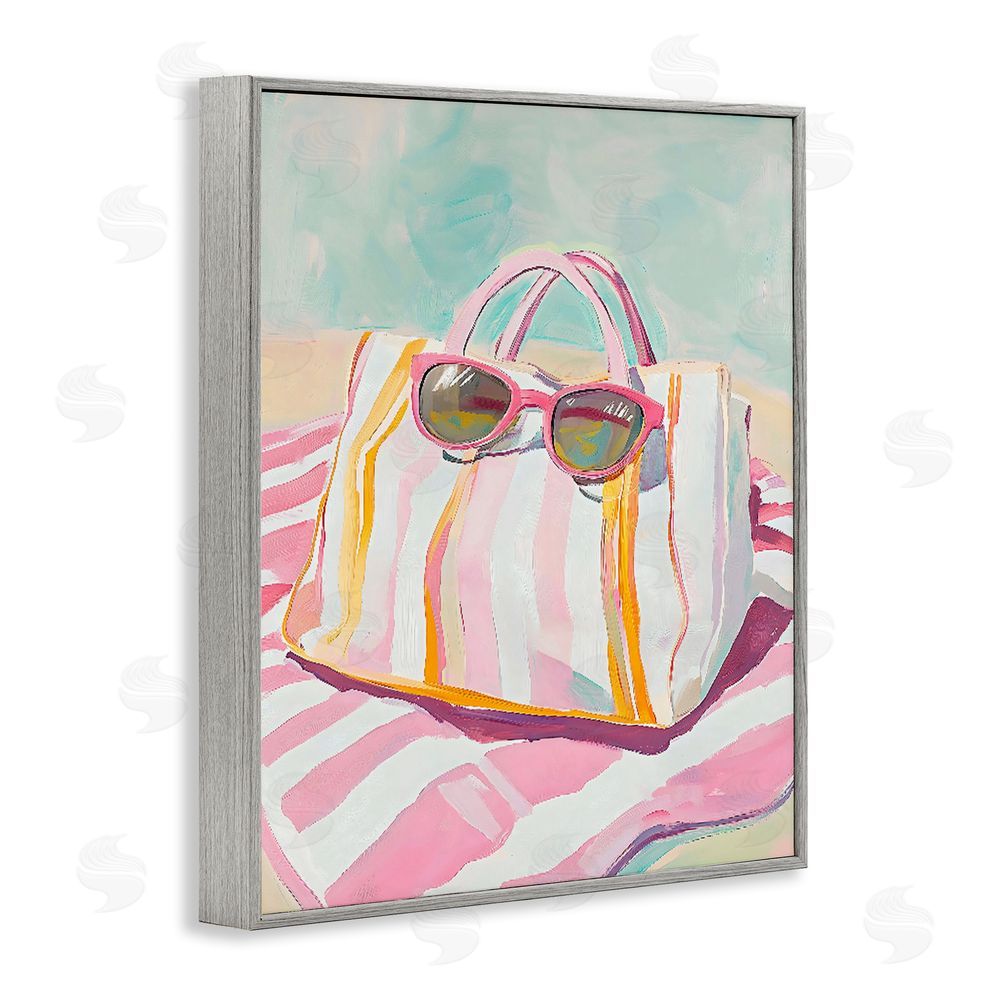 The Prints Vibe Beach Bag & Sunglasses Gray Framed Giclee Wall Art Print