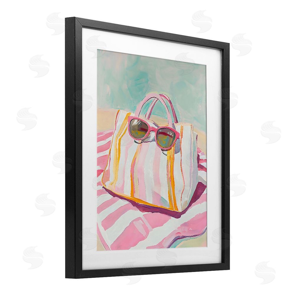 The Prints Vibe Beach Bag & Sunglasses Black Framed Print Under Glass with Matting Wall Art