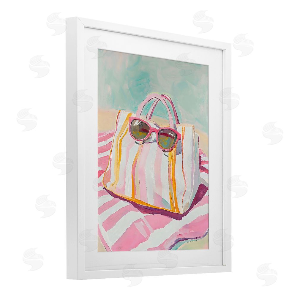 The Prints Vibe Beach Bag & Sunglasses White Framed Print Under Glass with Matting Wall Art