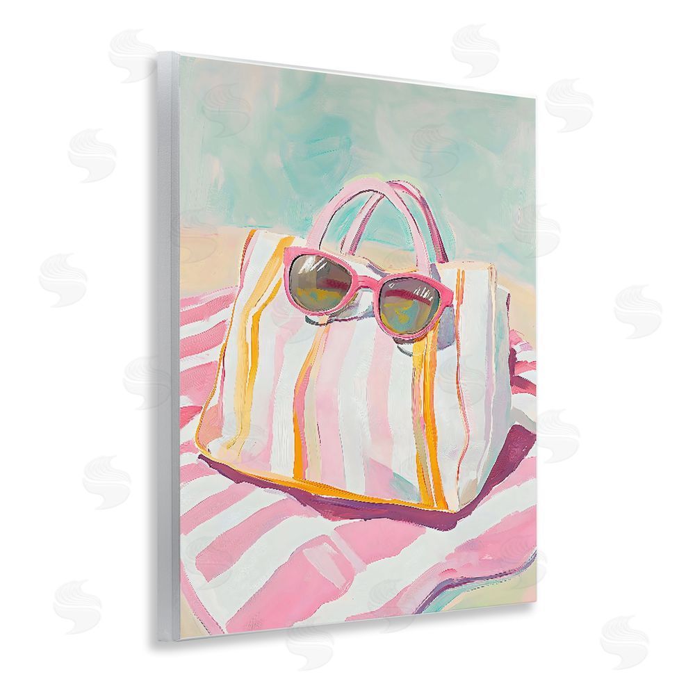 The Prints Vibe Beach Bag & Sunglasses Wall Plaque Art Print with White Foil Wrap