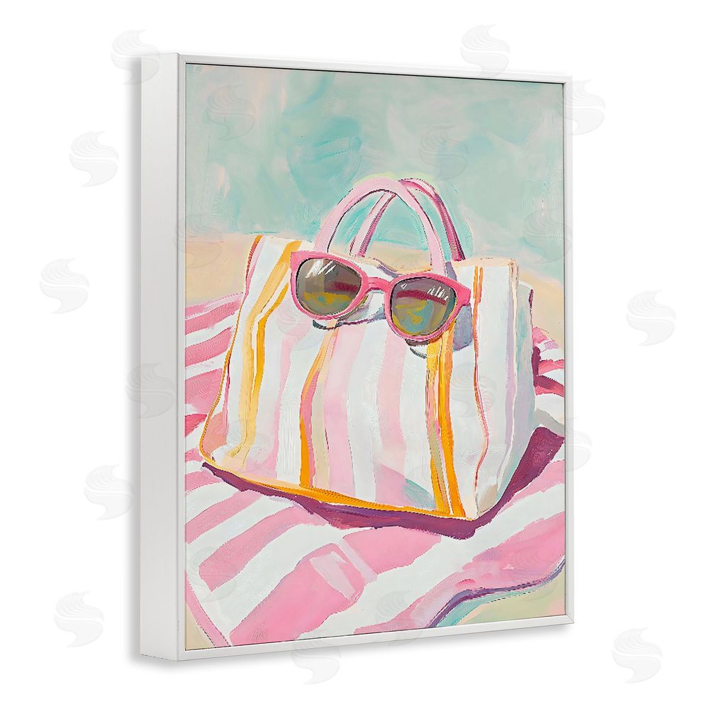 The Prints Vibe Beach Bag & Sunglasses White Framed Giclee Wall Art Print