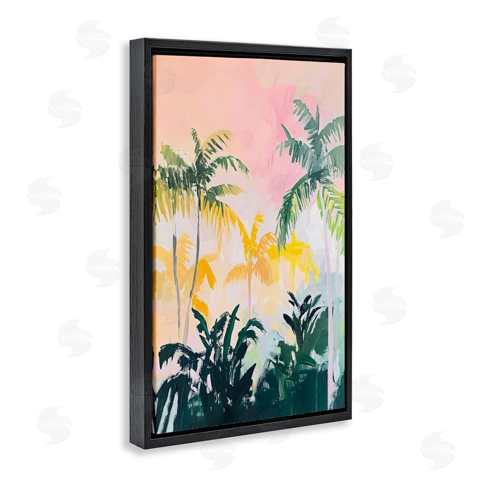 The Prints Vibe Pastel Palms in Morning Glow Black Floating Framed Canvas Wall Art