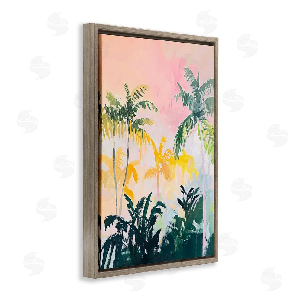 The Prints Vibe Pastel Palms in Morning Glow Brown Floating Framed Canvas Wall Art