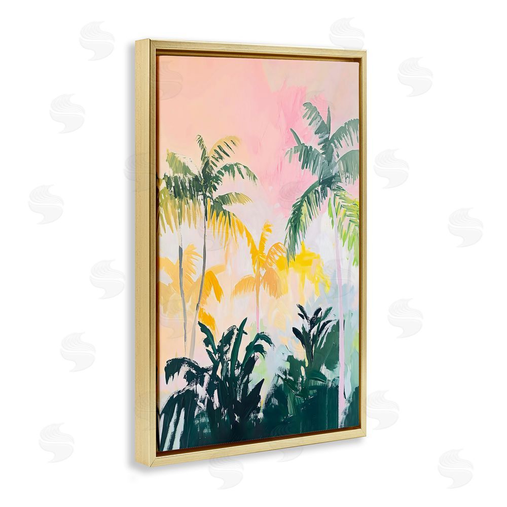 The Prints Vibe Pastel Palms in Morning Glow Gold Floating Framed Canvas Wall Art