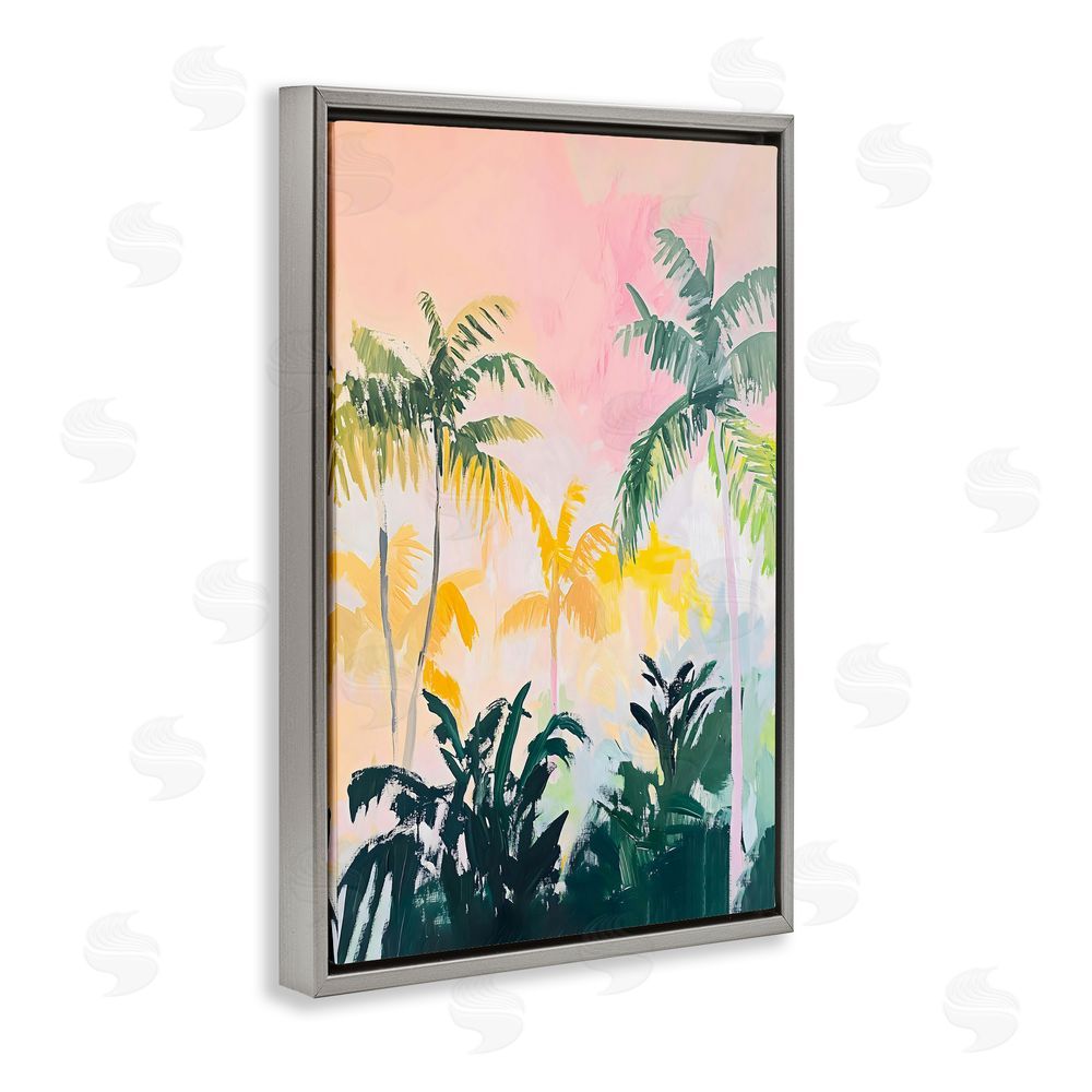 The Prints Vibe Pastel Palms in Morning Glow Gray Floating Framed Canvas Wall Art