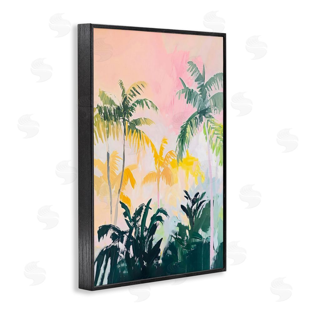 The Prints Vibe Pastel Palms in Morning Glow Black Framed Giclee Wall Art
