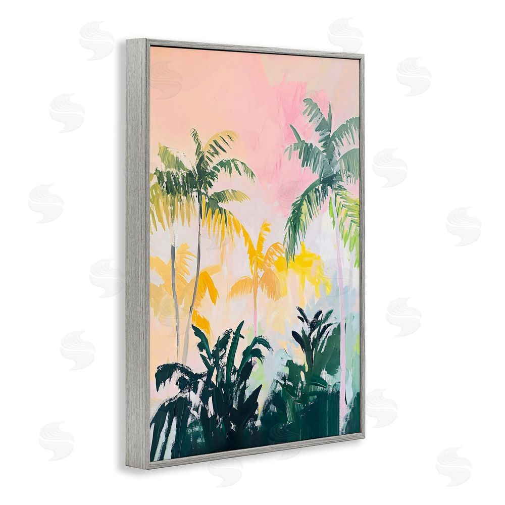 The Prints Vibe Pastel Palms in Morning Glow Gray Framed Giclee Wall Art
